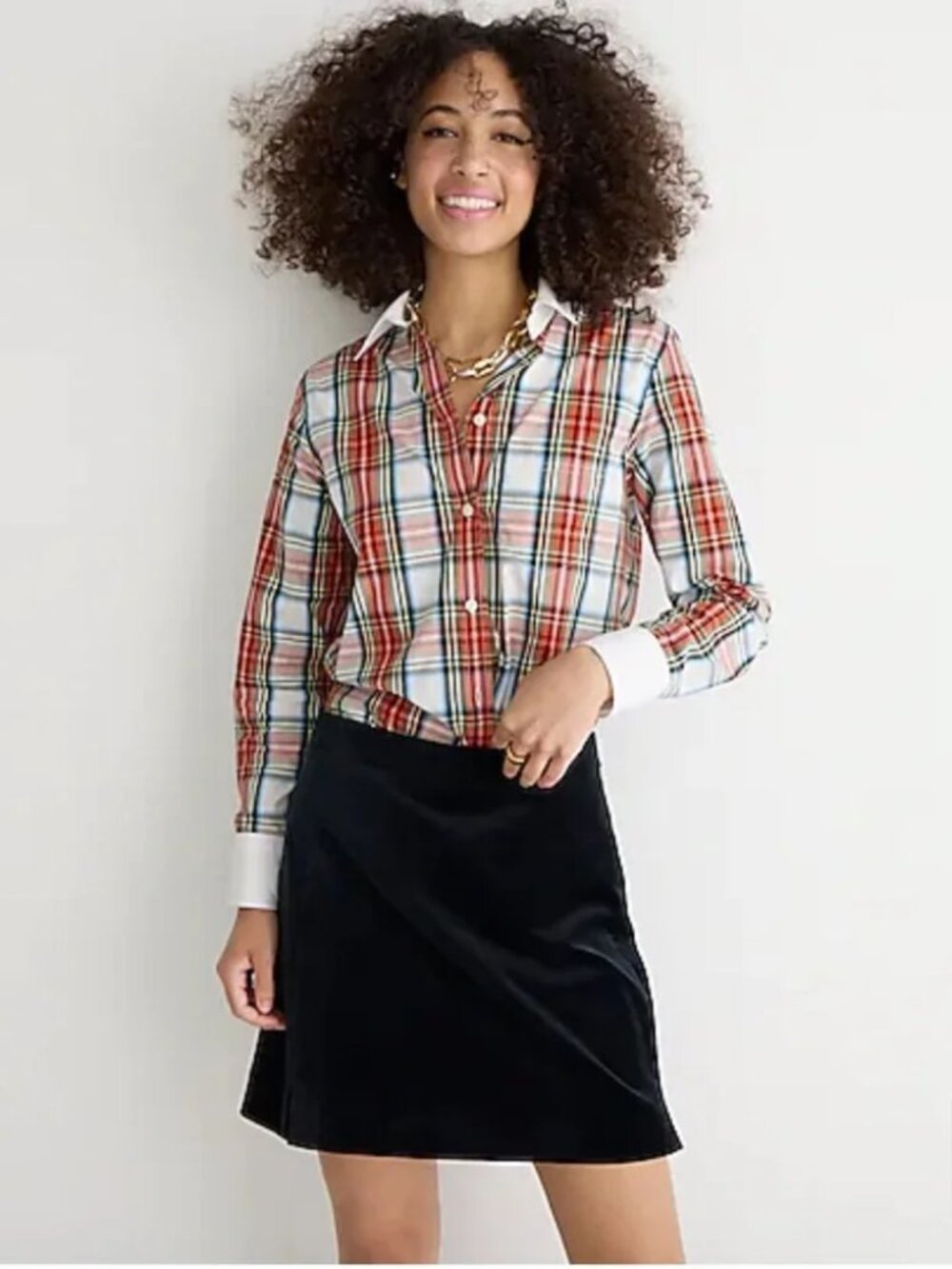 J. Crew Classic Fit Cotton Poplin Shirt in Snowy Stewart Tartan Size 10